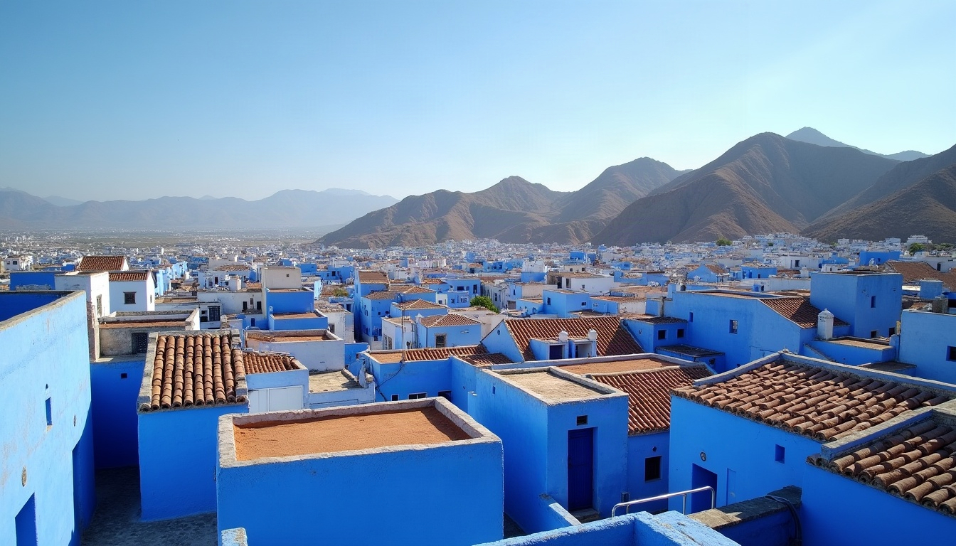 Toits de Chefchaouen et montagnes du Rif